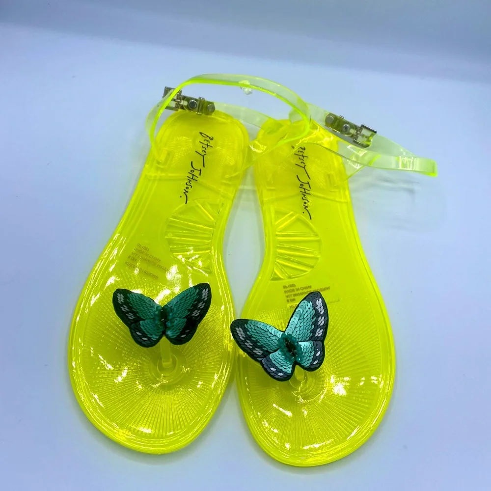 Betsey Johnson Clear Yellow Keilani Butterfly Sequins Jelly Sandals NWOT 8,9,10 - Picture 3 of 13
